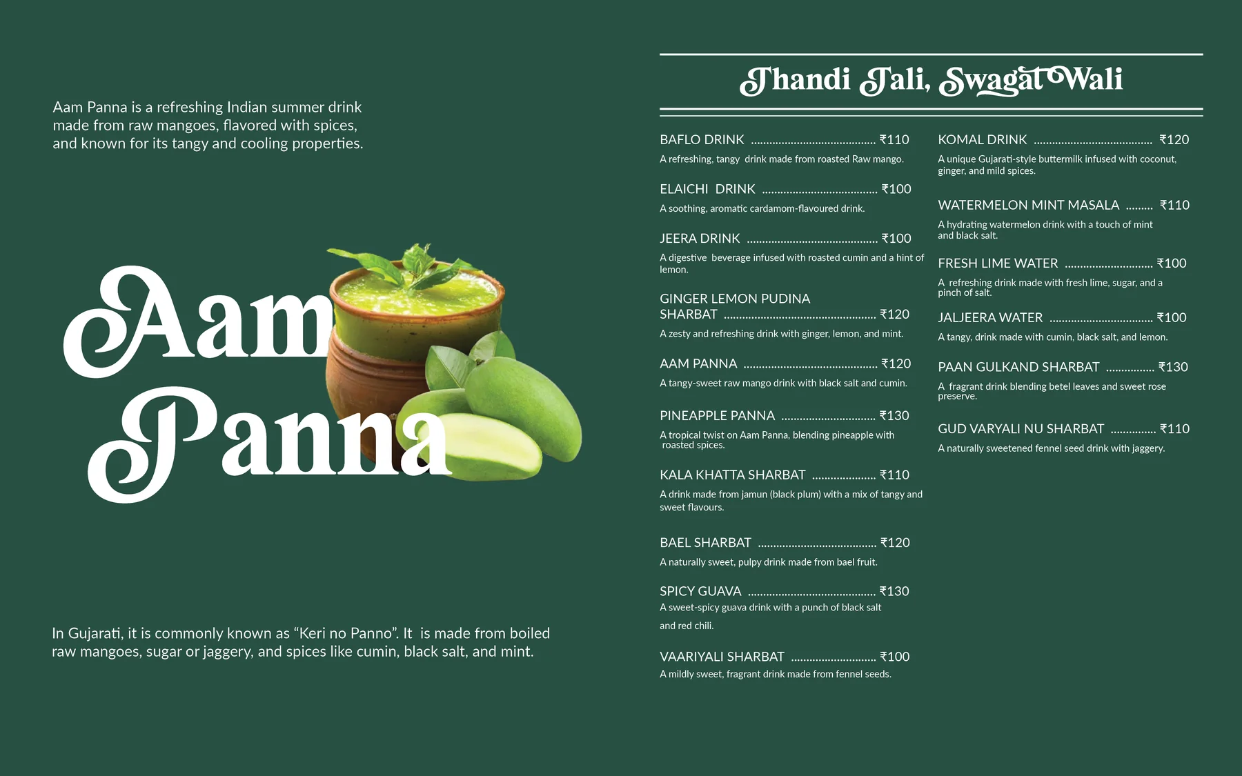 Go Treat menu card — Aam Panna