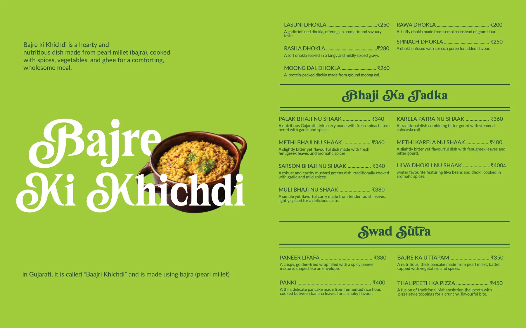 Go Treat menu card — Bajre Ki Khichdi