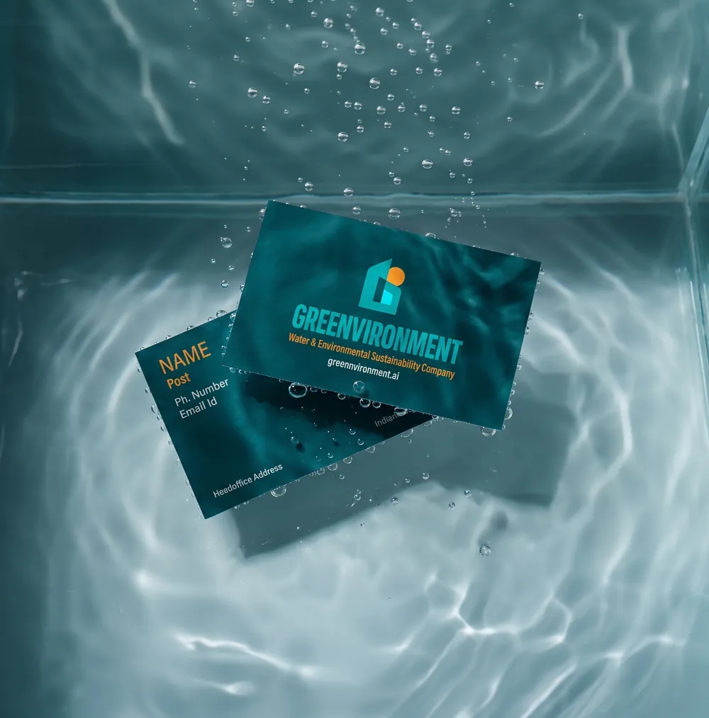 Greenvironment business cards submerged in water