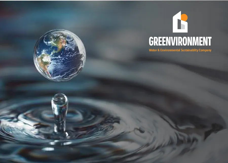 Greenvironment key visual — a water droplet cradling the earth beside the wordmark