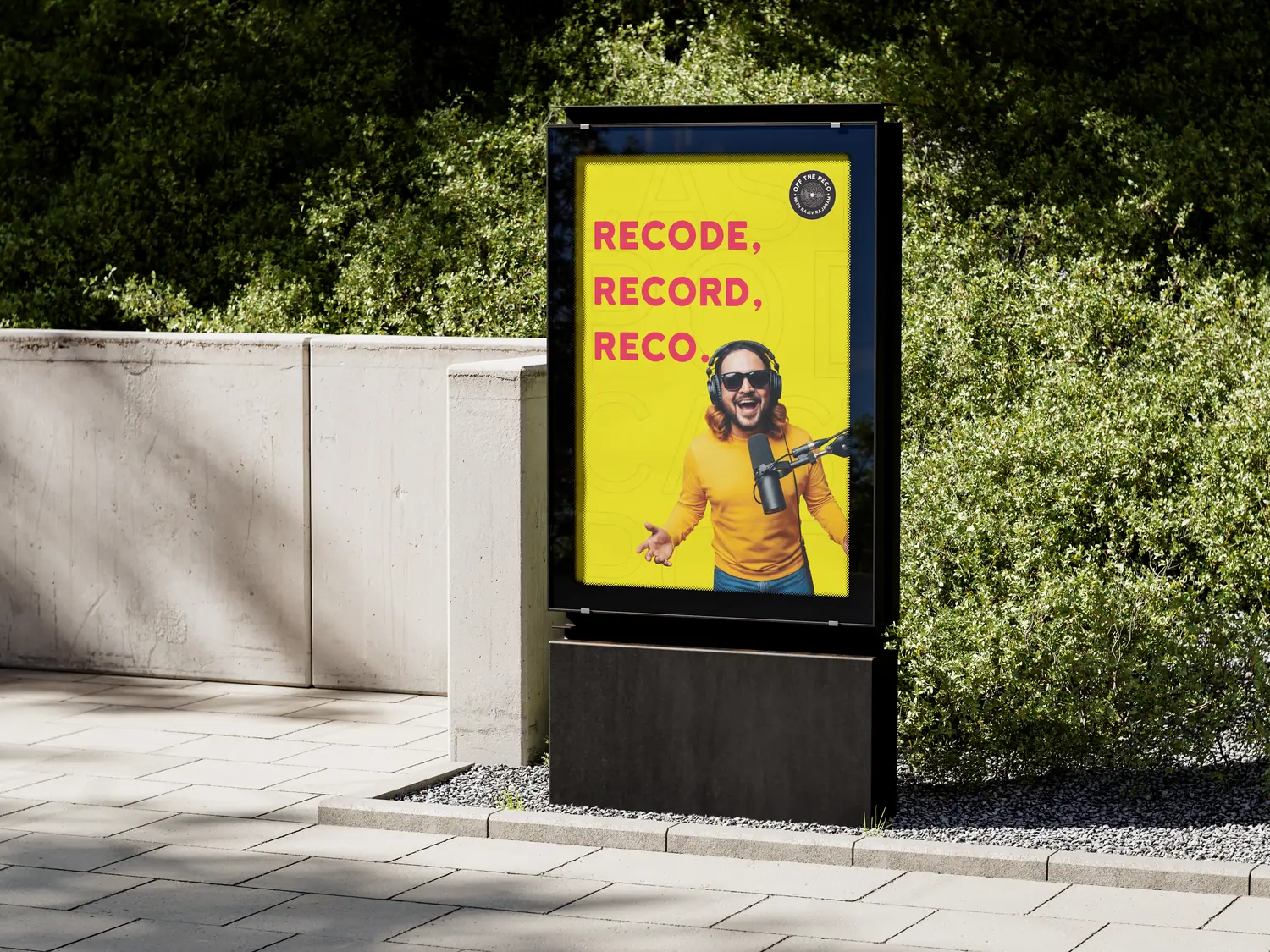 Off the Reco poster on a city-light unit