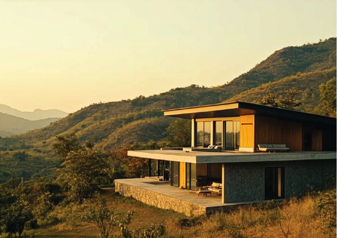 A Sircle property at golden hour, set into the hillside