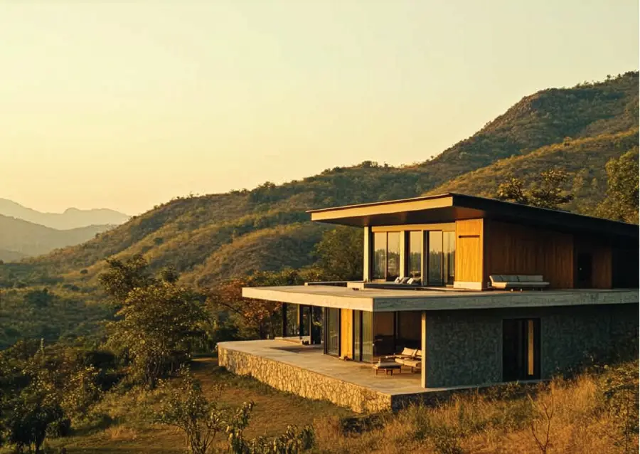 A Sircle property at golden hour, set into the hillside