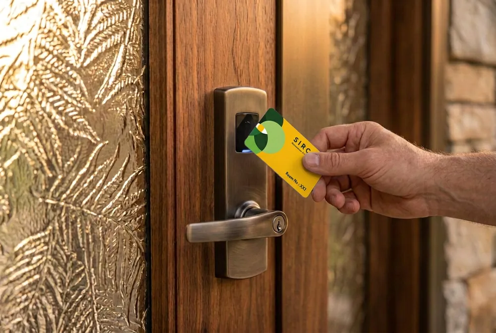 A Sircle room key card in the door of a suite