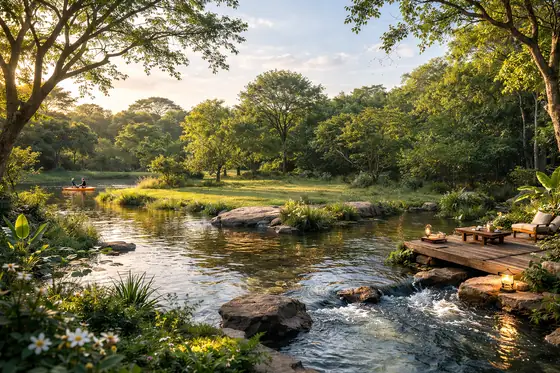 Serene Streams — a stream running through planted banks